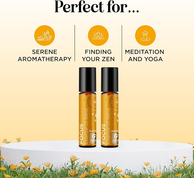Focus Essential Oil Roll On - Aromatherapy Essential Oil Roller with Invigorating Pure Citrus and Mint Oils - Attention and Focus Essential Oil Blend with Eucalyptus Peppermint & Grapefruit (2 Pack)