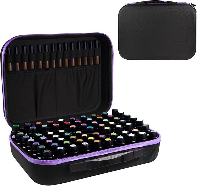 EVA Essential Oil Storage Carrying Case, 70 Bottles, Essential Oils Box for 5ml 10ml 15ml Roller Bottles Travel Storage Organizer Bag for doTERRA & Young Living, Purple