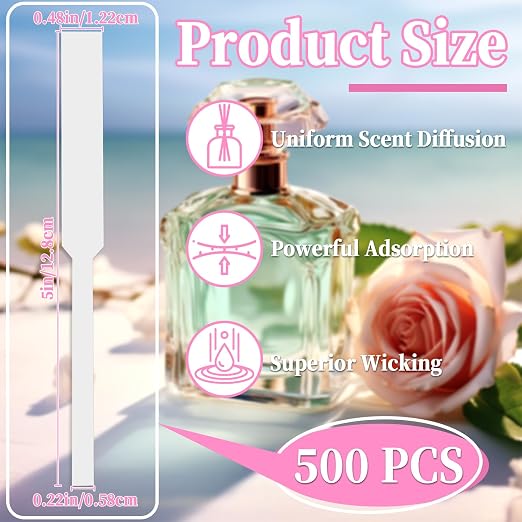 RAINFLOW 500 PCS Perfume Tester Strips - Fragrance Test Strips Bulk Disposable Scent Strips Strong Absorbent Writable Design for Perfume Samples Essential Oil Testing Smell Training Kit