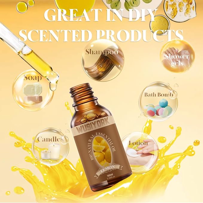 Lemon Essential Oil 100ML - 100% Pure and Natural Therapeutic Grade Oils for Aromatherapy Diffuser - 3.4 Fl Oz/Lemon
