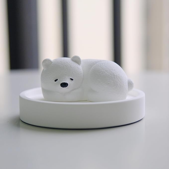 Essential Oil Passive Flower Diffuser -Non-Electric Peony Flower Porcelain Aromatherapy Diffusers for Small Mini Room, Desk Decorative, Bathroom (White, Polar Bear)