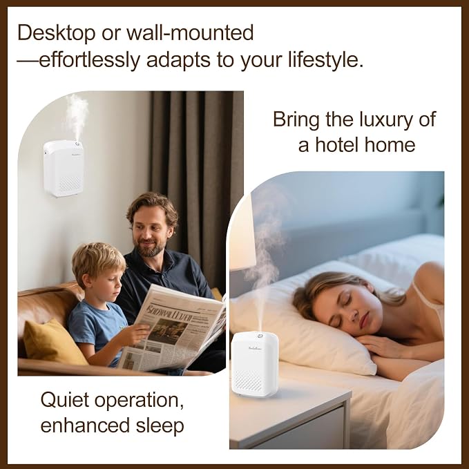 Waterless Essential Oil Diffuser, 2500 Sq.Ft Coverage, Bluetooth App Control, No-Noise Wall-Mounted Aroma Diffuser, 400ml, Perfect for Home, Hotel & Office, Valentines Day Gift, White