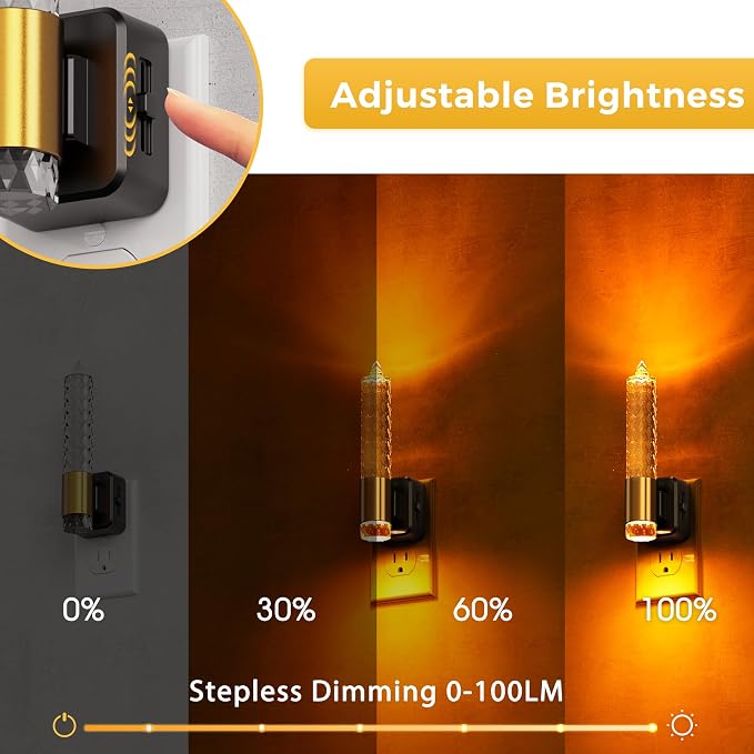 L LOHAS LED Plug in Night Light, Flameless Candle Night Lights Plug into Wall with Dusk to Dawn Sensor, 0-100 LM Dimmable Night Light for Bedroom Bathroom Hallway Home Decor(2 Pack)