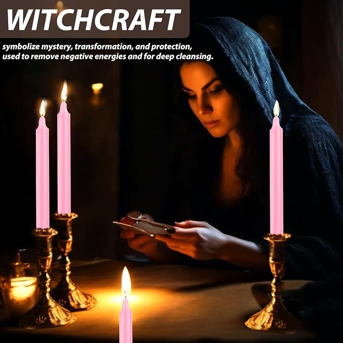 24 Pack Pink Spell Chime Candles – Premium Mini Unscented Taper Candles for Rituals, Prayer, Meditation, Altar, Spells – 4" Tall – Ideal for Witches & Spiritual Practices