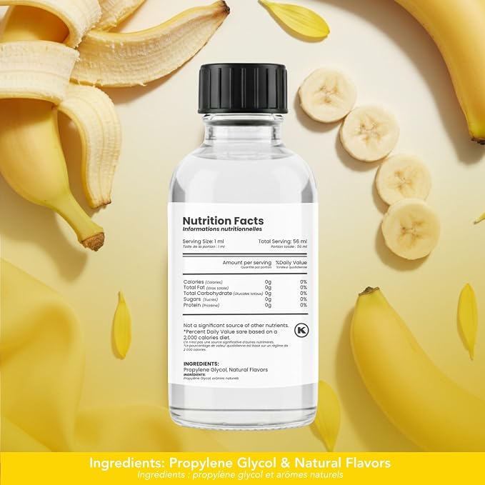 Dolce Flav Natural Banana Extract – 2 oz Water-Soluble Pure Banana Flavoring Drops for Baking, Smoothies & Desserts | Sugar Free, Allergen Free, Kosher | Made in USA
