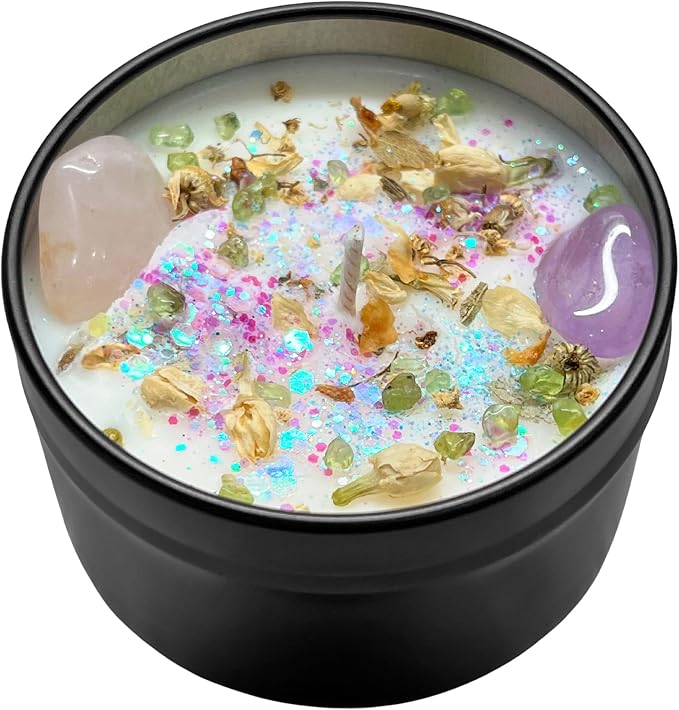 Ostara Blessings Easter Spring Equinox Herbal Intention Crystal Candle | Home Decor Ritual Altar Tool Crystal Stone Scented Soy Candle Devotional Gift