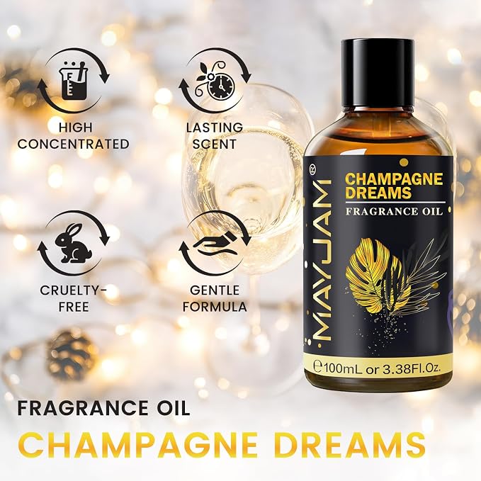 Champagne Dreams Fragrance Oil Essential Oil, MAYJAM 3.38FL.OZ Champagne Dreams Oil for Diffusers for Home, Long Lasting Scented Oils for Soap Candle Making - 100ML