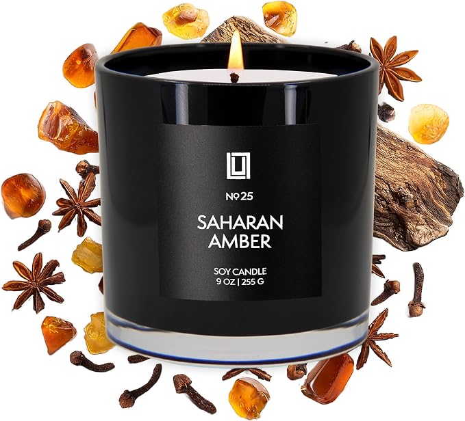 Lulu Candles | Sahara Amber Scented Soy Candle | Warm Amber & Vanilla Fragrance | Luxury Jar Candle | Highly Scented Long Lasting Candle | Home Fragrance Gift (9 Oz.)