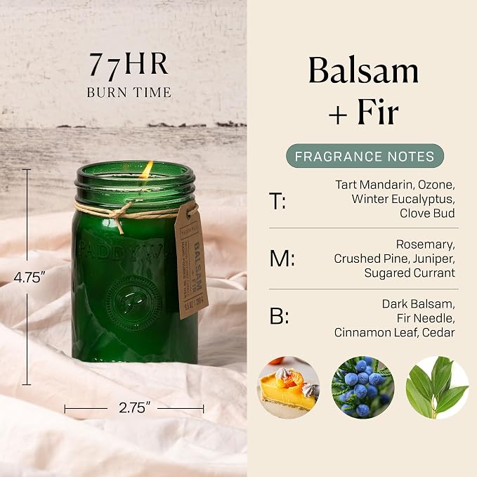 Paddywax Scented Candles Relish Collection Soy Wax Artisan Candle in Glass Jar with Lid, 9.5-Ounce, Balsam + Fir