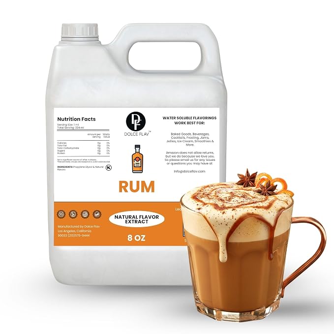 Dolce Flav Natural Rum Flavoring Concentrate | Water Soluble | 8 Fl Oz