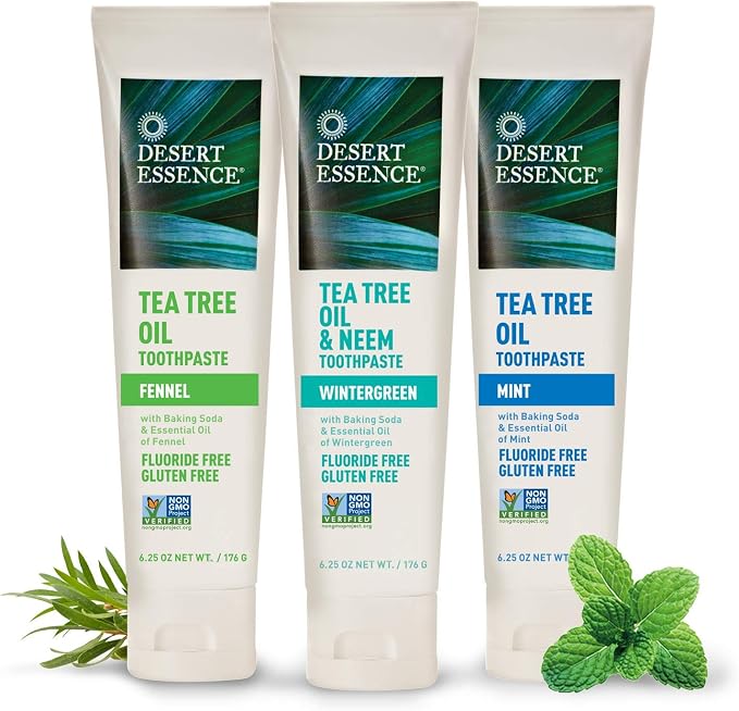 Desert Essence Tea Tree Oil Toothpaste - Mint - 6.25 Oz - Refreshing Taste - Deep Cleans Teeth & Gums - Helps Fight Plaque - Sea Salt - Pure Essential Oil - Baking Soda - Promotes Healthy Mouth