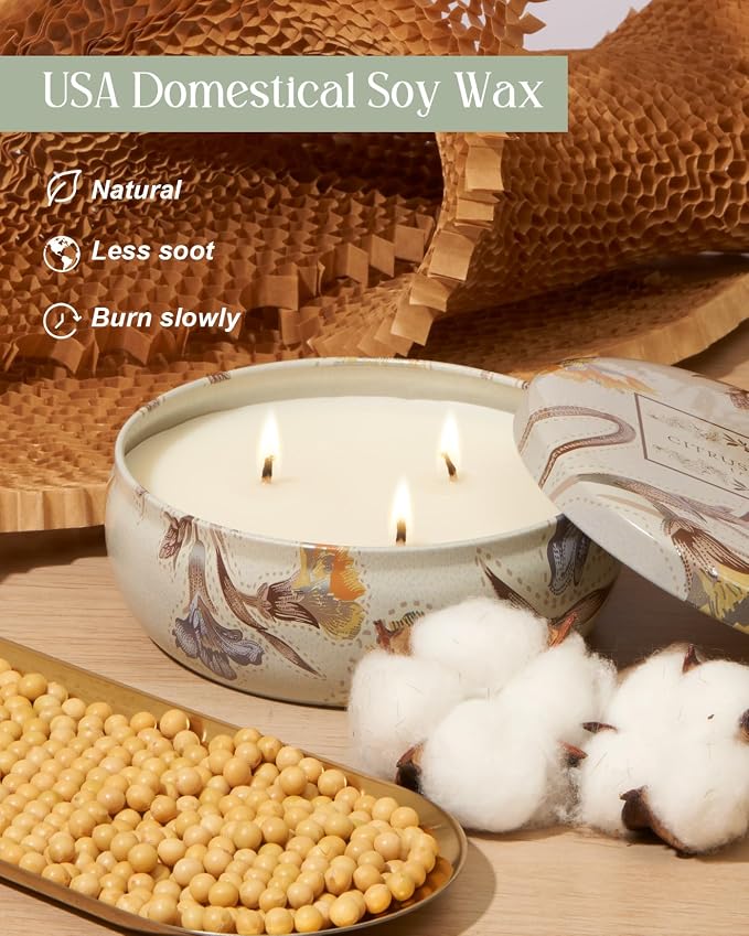 M&SENSE 3 Wick Soy Candles for Home Scented, 12oz Citrus & Sage Scented Aromatherapy Candle for Stress Relief, 40 Hour Burn Time, Highly Scented Candle Gift