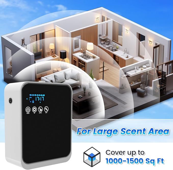 Waterless Essential Oil Diffuser,Hotel Home Aromatherapy Scent Diffuser with APP Control & Touch Screen,Auto Timer,250ml,Cover 1500 sq.ft|Whole House,Large Room Air Freshener for Home,Office,Classroom