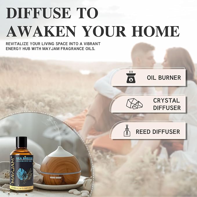 MAYJAM 100ML/3.38FL.OZ Sea Breeze Fragrance Oils with Glass Dropper, Essential Oils for Diffusers, Long Lasting Scented Oils for Soap Candle Making