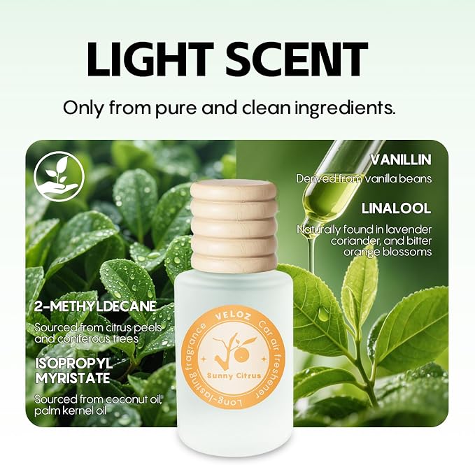 Natural Car Air Freshener Hanging 2 Pack-Sunny Citrus Scent Toxin-Free Essential Oil Car Diffuser without Methyl Carbitol&Hexylene Glycol