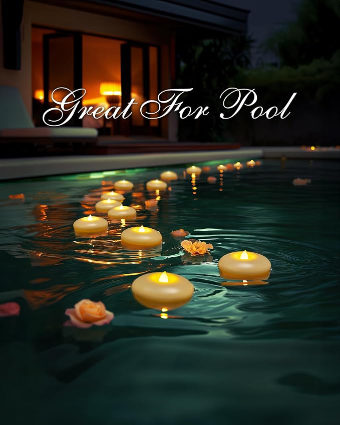 Homemory 48 Pack 3” Flameless Led Floating Candles, 200+ Hour Battery Operated Flickering Waterproof Tealights for Cylinder Vases, Centerpieces at Wedding, Party, Pool, Holiday (Ivory Base)