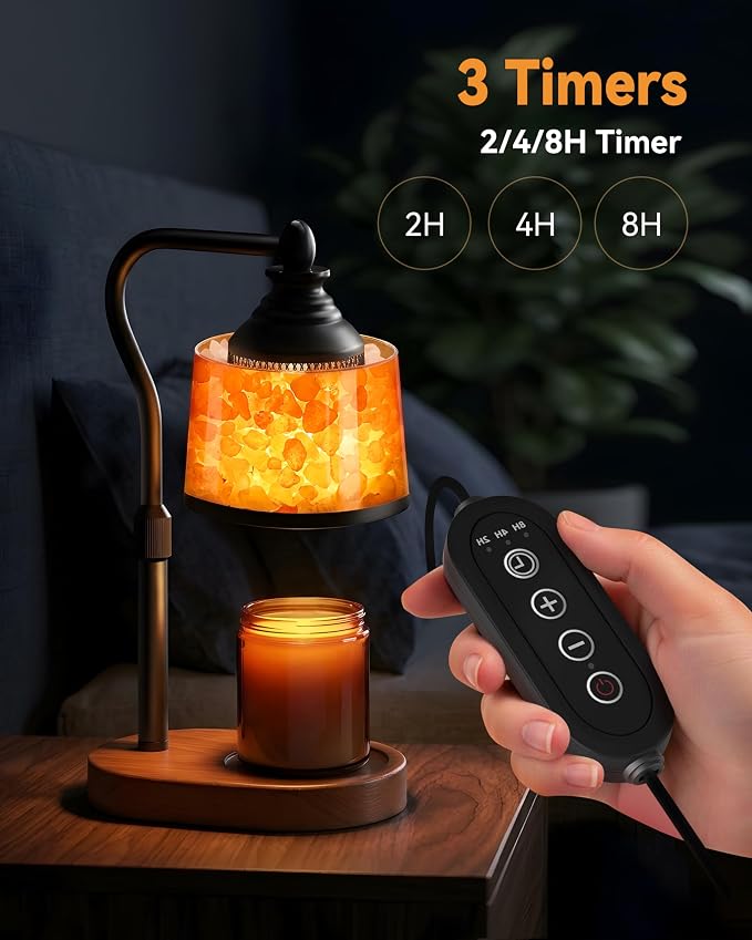 3-in-1 Candle Warmer Lamp with Timer Dimmable, Himalayan Salt Lamp & Passive Diffuser, Gifts for Women, House Warming Gifts, Wax Melt Warmer for Jar Candles (2 Bulbs)