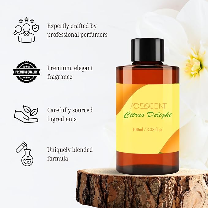 Citrus Delight Fragrance Oil 100ml for Diffuser, Bright Fruity and Floral Aroma for Bedroom Living Office Spa, Uplifting Scent with Layered Notes for Fresh and Cheerful Ambience