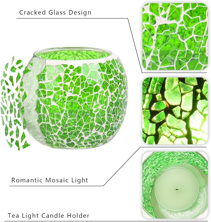 Rancco Glass Votive Candle Holder for Tealight, Romantic Mosaic Cracked Candle Holder, Candle Lamp Aromatherapy Candlescape Bowl for Valentine's Thanksgiving, Christmas Table Centerpiece,Party Decor