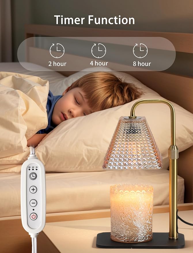 Candle Warmer Lamp with Timer & Dimmer, 2 Bulbs, Height Adjustable, Fit All Size Jar Scented Candles, Safe Aromatherapy Light for Sleep, Work, Yoga, Bedroom, Office, Gift (Champagne Pyramid)