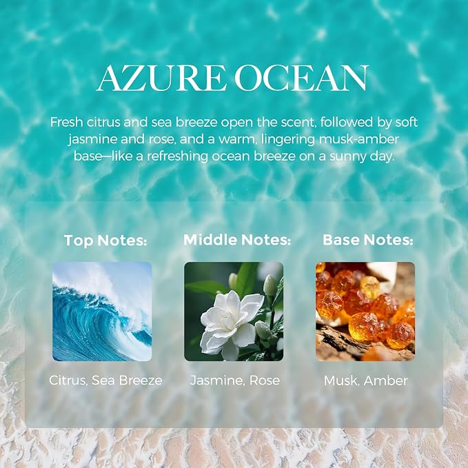 Car Air Freshener Hanging Diffuser with Natural Essential Oil, Azure Ocean Scent Car Fresheners, Long Lasting Car Smell Air Fresheners, Car Air Fresheners for Women & Men (Azure Ocean)