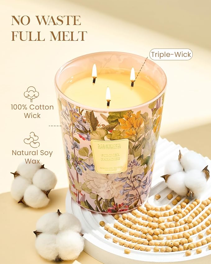 M&SENSE Summer Paradise Soy Candle, Large 35oz 3 Wick Non Toxic 150H, Summer Citrus Vacation Scent, Natural Aromatherapy Calm Stress Relief Gifts