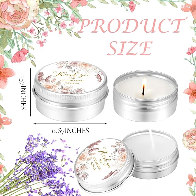 MTLEE 50 Pcs Boho Beige Floral Wedding Candles Gift Favors for Guests 1 Oz Lavender Scented Soy Wax Aromatherapy Candle Favors for Bridal Shower Rustic Wedding Party Guests(Vivid Flower)
