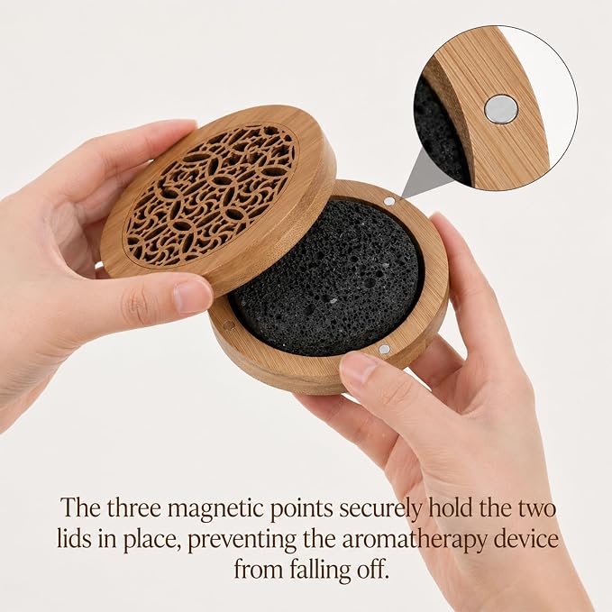Passive Essential Oil Diffuser Stone, Small Lava Rock Diffuser Set Aromatherapy Stone for Desk Home Office Car Gift-Giving, Compact Wood Bas