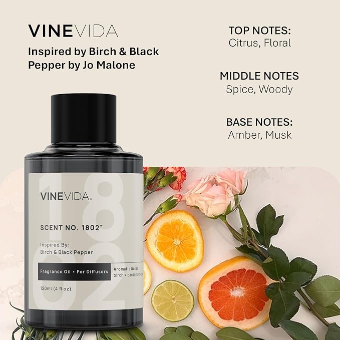 VINEVIDA [4 Oz] Inspired by: Birch & Black Pepper; Diffuser Oil Refill | Premium Scent Diffuser Oil for Home | Non-Toxic Fragrance