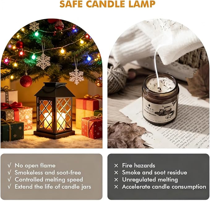 Candle Warmer Lamp with Timer, Dimmable Candle Warmer Lantern for Large 3 Wick Jar Candles Vintage Enclosed Metal Candle Lamp Farmhouse, Wax Melts Warmer, Home Decor Birthday Gifts for Women Mom