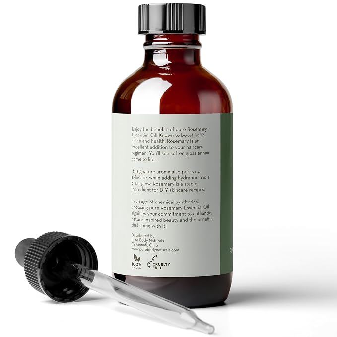 Pure Body Naturals - 100% Pure Rosemary Essential Oil, Steam-Distilled for Aromatherapy, Scalp Massage & DIY Blends, 4 fl oz