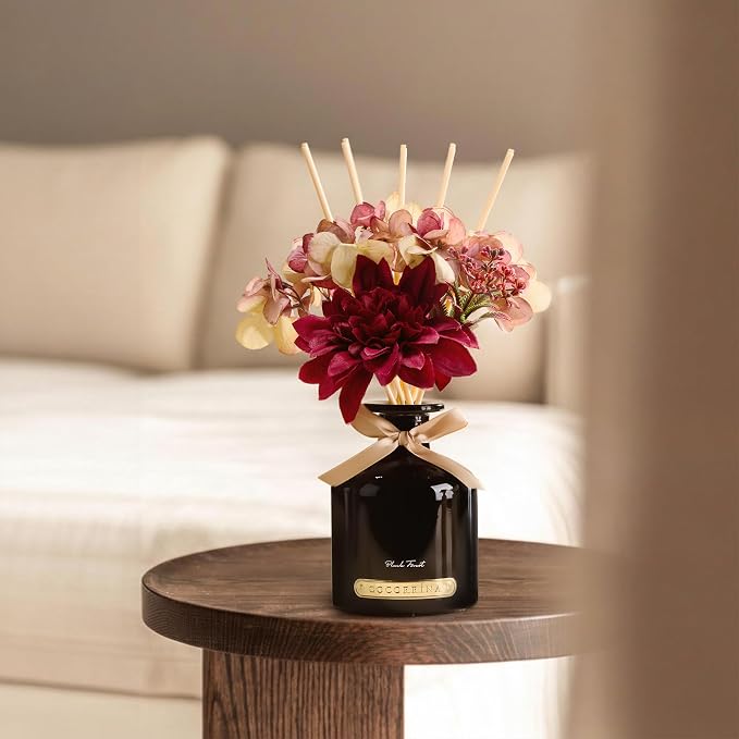 COCORRÍNA Reed Diffuser Set, 6.7oz Flower Reed Diffuser with Sticks,Black Forest Essential Oil, Long Lasting Home Fragrance for Bathroom, Bedroom & Shelf Decor, Aesthetic Gift for Women