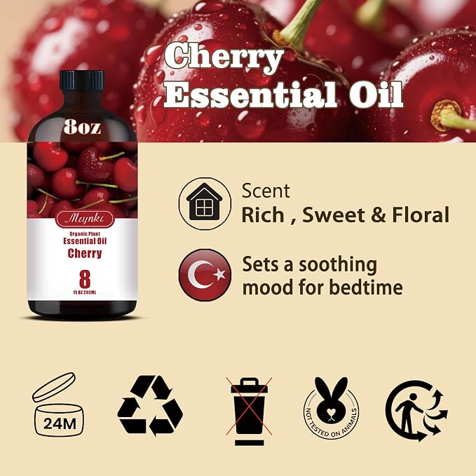 Cherry Essential Oil, Cherry Oil for Diffuser, Humidifier, DIY Candle, Soap, Sweet Scent, Home, Office, Cleaning, Gift Ready, Cherry Fragrance Oil - MLYNKL Essential Oils (8.33 fl oz / 250ml)