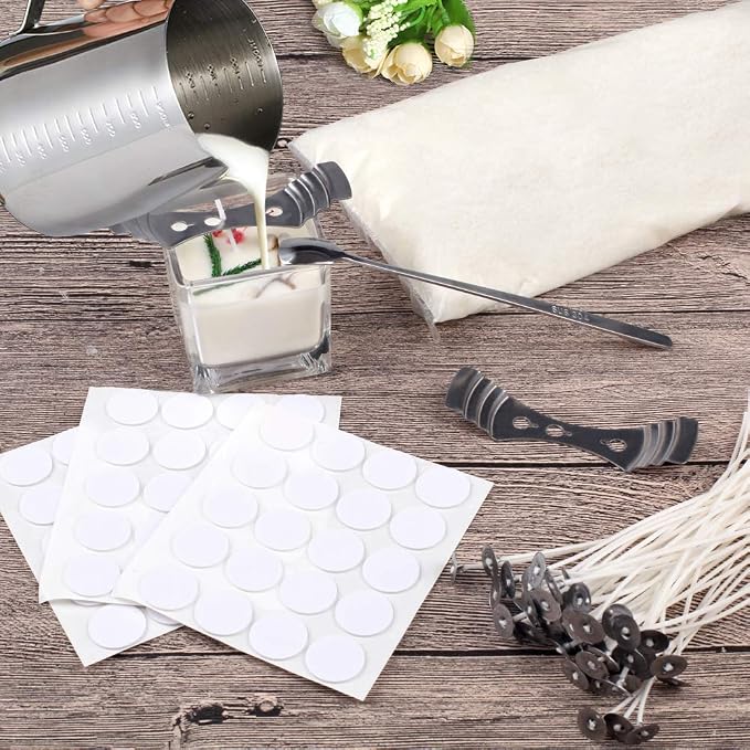 Candle Making Kit Supplies,DIY Craft Tools Including Candle Make Pouring Pot, Sticker, 3-Hole Wicks Holder, Natural Soy Wax and Spoon