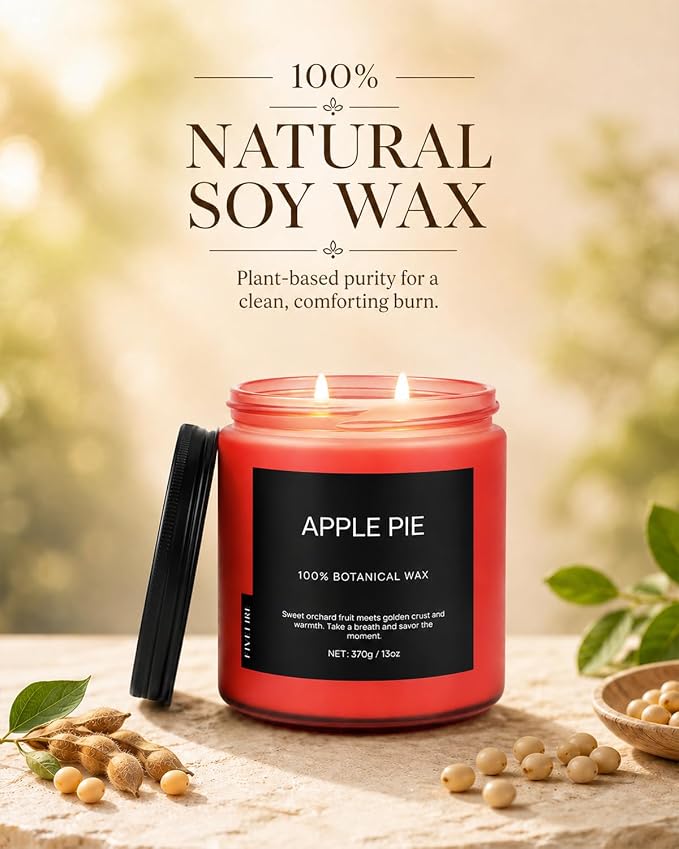 Apple Pie Home Scented Candles, 13oz Organic Soy Wax, 76-Hour Clean Burning, Natural Candles Non Toxic, Warm & Sweet Gourmand Scent for Relaxation, Aromatherapy Housewarming Candle for Men Women