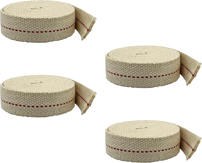 Light of Mine - 7/8" Inch 6' Foot, 100% Cotton Flat Wick - 4 Pack, for Paraffin Oil, Kerosene Based Lanterns, and Oil Lamps with Genuine Red Stitch (7/8" - 6' Roll, 4 Pack)