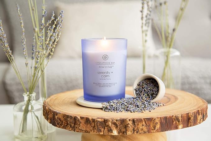 Chesapeake Bay Candle Medium Jar Scented Candle Serenity + Calm (Lavender Thyme) Home Décor Orange Gifting Idea Burn Time of 50 Hours (Pack of 4)