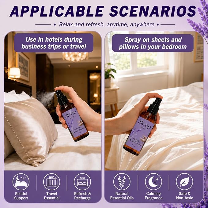 SCENTORINI Sleep Spray, 5.07 oz Pillow Spray with Lavender Essential Oil for Sleep Relaxing, 2 Pack Lavender & Sandalwood, Chamomile, Pillow Mist for Bedding, Sheets Liners, Room Spray Air Freshener