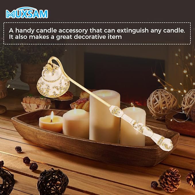 MUXSAM Vintage Candle Snuffer, Handheld Candle Extinguisher with Long Handle Wick Flame Snuffer Metal Candle Accessory for Home Decoration, White Teacup