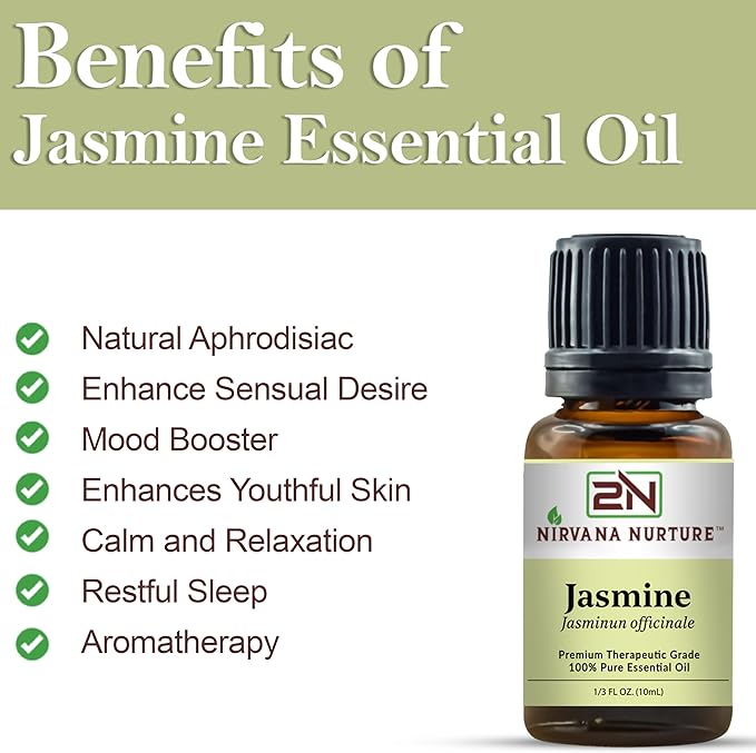 Jasmine Essential Oil, 100% Pure Undiluted, Aromatherapy Oil for Diffuser, Hair & Skin Care