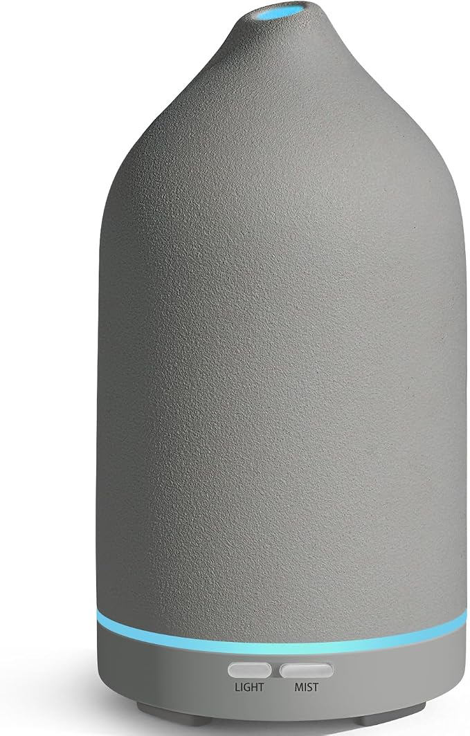 URPOWER 120ML Essential Oil Diffuser Aromatherapy Diffuser Oil Machine with Elegant Gray Ceramic Design Ultrasonic Cool Mist Humidifier with 7 LED Lights, Auto-Off for Home Decor & Relaxation Office
