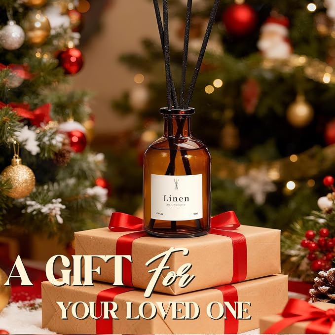 Reed Diffuser Set, 8.12 fl.oz Linen Scented Oil Diffuser, Home Fragrance Reed Diffusers for Bathroom Shelf Decor & Air Fresheners - Includes Reed Diffuser Sticks, 2 Pack Fragrance Oil & Glass Bottle
