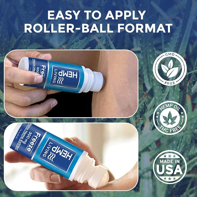 Freeze Nano Hemp Extract Roll On, Cold Therapy, Roll On for Muscles and Joint Strain, 3 oz Roll on Bottle (750 mg)