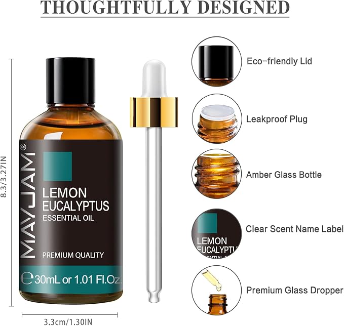 MAYJAM Lemon Eucalyptus Essential Oil 30ML - 1.01FL.OZ Pure Lemon Eucalyptus Oil for Soap Candle Making - Essential Oils for Diffusers for Home