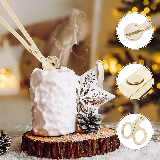 3 in 1 Candle Snuffer Long Handle Candle Extinguisher Candle Wick Trimmer Candle Cutter Candle Wick Dipper Kit - Gold