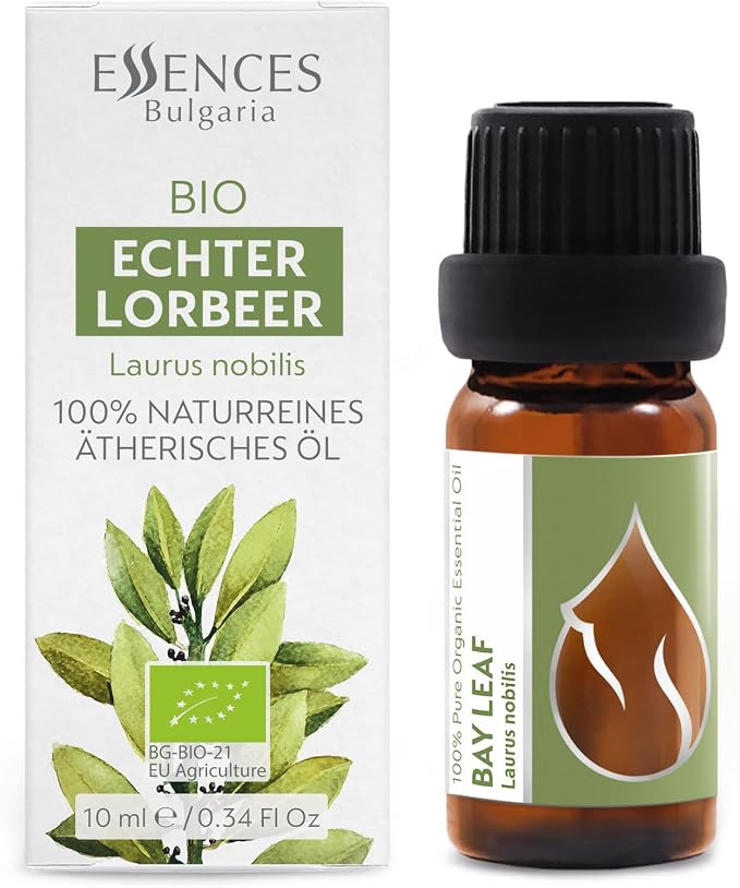 Essences Bulgaria Organic Bay Leaf Essential Oil 1/3 Fl Oz | 10ml | Laurus nobilis | 100% Pure and Natural | Undiluted | Therapeutic Grade | Family Owned Farm | Steam-Distilled | Non-GMO | Vegan