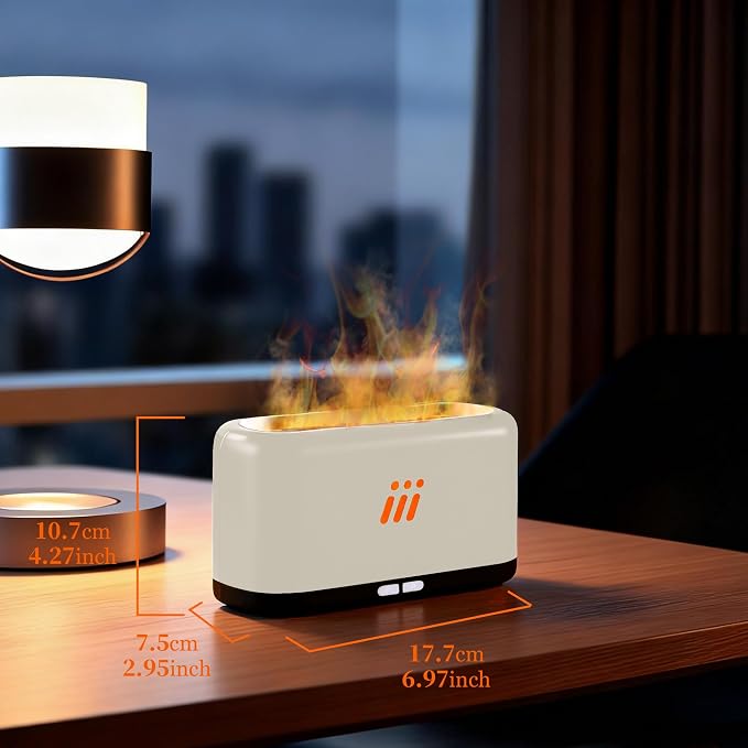 Flame Diffuser for Essential Oils, 180ml Aromatherapy Diffuser with Flame Effect, Quiet Cool Mist Humidifier, Auto-Off, Small Oil Diffuser for Home, Office,Bedroom, Gifts (White)
