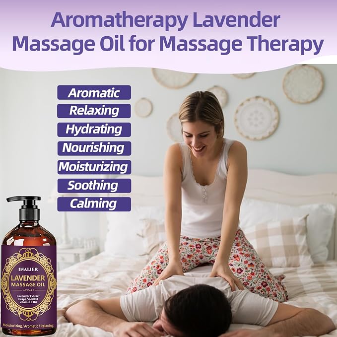 Massage Oil for Massage Therapy,﻿Lavender Oil with Massage Roller Ball & Thumb Saver,SPA Relaxing Oi for Soothing,Massage Kit Spa Gifts for Him Her,Gifts for Men Women