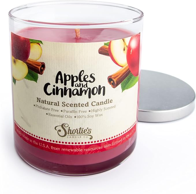 Apples & Cinnamon Scented Natural Soy Candle, Essential Fragrance Oils, 100% Soy, Phthalate & Paraben Free, Clean Burning, 9 Oz.