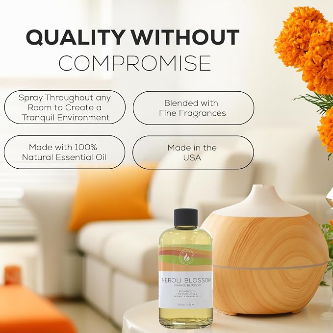Aroma Country Neroli Blossom Diffuser Oil - Luxury Essential Oils for Diffuser Refill & Air Freshener Room Spray - Long-Lasting & Natural Home Fragrance, Neroli Scented Oil (8.5 Fl. oz)